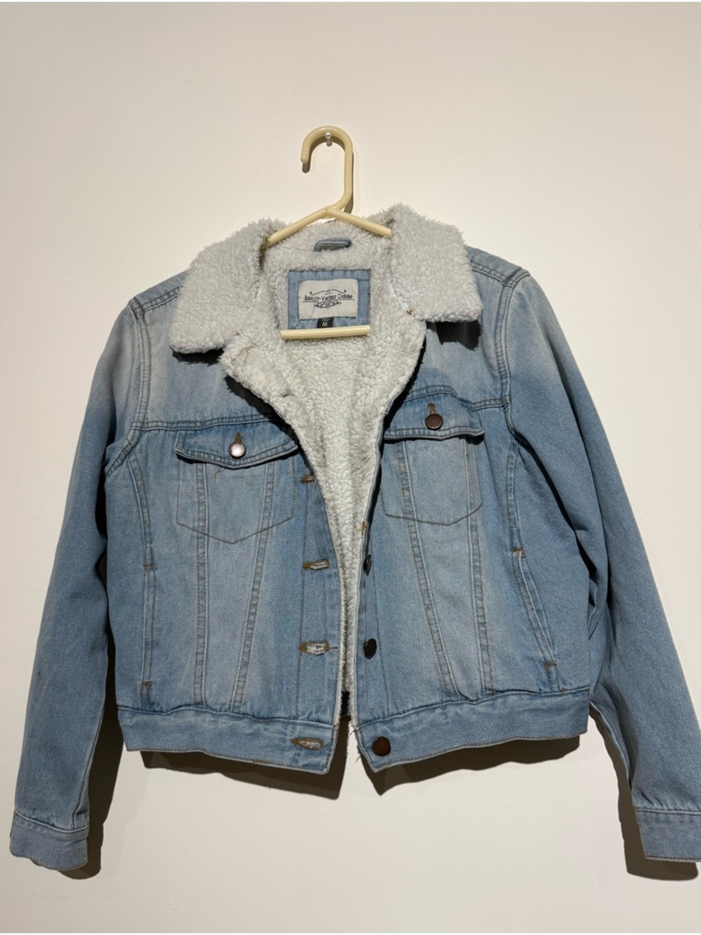 Light Blue Sherpa-Lined Denim Jacket - Women